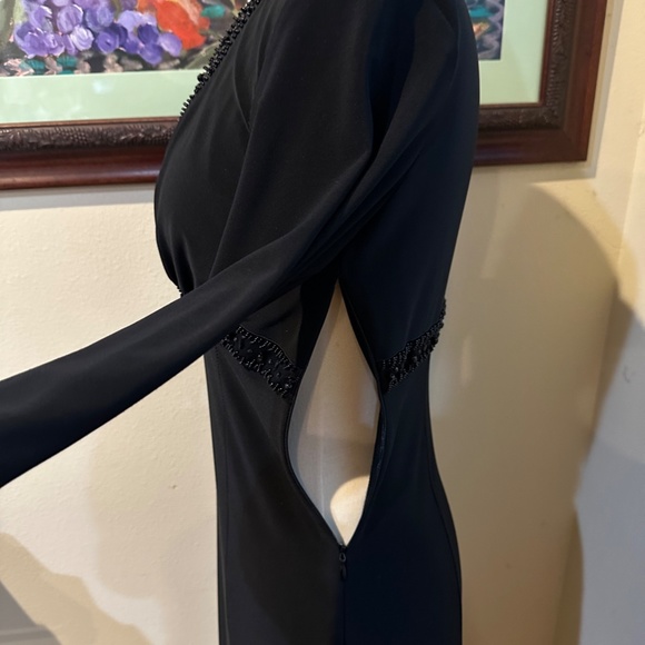 Black Jersey Beaded Midi Dress by Jones New York Long  Sleeves V-Neck - Sz 4-6 - Picture 7 of 15